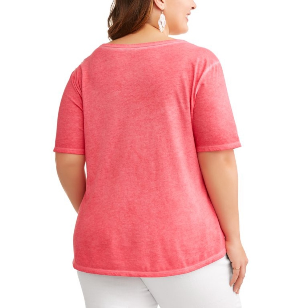 Terra & Sky Red Rover Casual Cotton Polyester Women's Plus Split Neck Tee - Picture 5 of 8